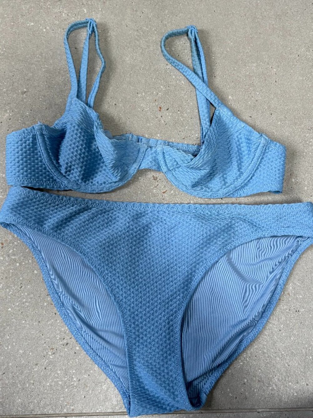Aerie Textured Blue Underwire Bikini Set Small